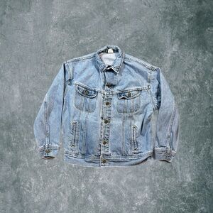 Vintage Lee Denim Jacket Mens XL Made USA 1980s Light Blue Wash Trucker